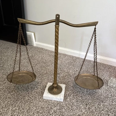 Vintage Scale of Justice Marble Footed Base Crystal and Brass - Image 1 of 4