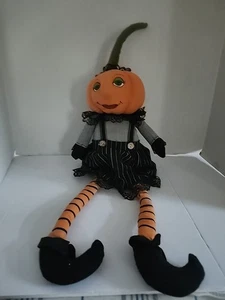 Halloween Fall Pumpkin Head girl Shelf Sitter w/pumpkin Joe Spencer-ish 24” - Picture 1 of 1