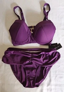 Ashley Stewart 2 Piece Bikini Foldover Plum Swimsuit Womens Top 14 Bottom 12 New - Picture 1 of 9