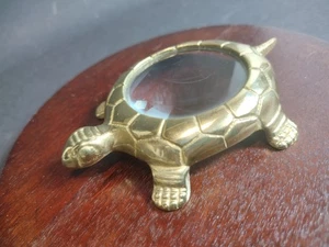 Vintage Solid Brass Turtle Magnifying Glass Desk Top Paperweight - 4 1/4" Long - Picture 1 of 13