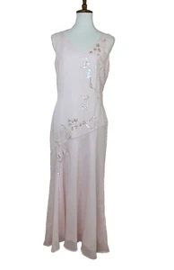 Vtg Y2K Maxi Slip Dress Sz 10 Powder Pink Lined Fairy Bias Cut Sequins Pastel - Picture 1 of 7