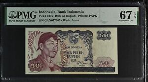 Indonesia 50 Rupiah 1968 P 107 a Superb Gem UNC PMG 67 EPQ NR