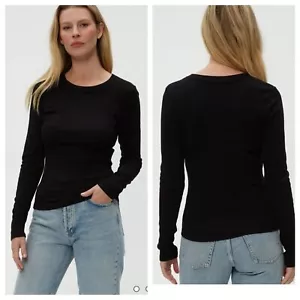 NWT Michael Stars Lola Ribbed Black Long sleeve Fitted Tshirt size medium - Picture 1 of 6