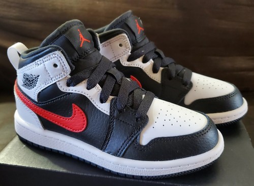 Nuove Nike Air Jordan 1 Mid PS bianche nere rosso Cile 640734 075 bambini taglia 11 5C