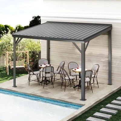 Carpa telescópica Domi 8x10 pies inclinada a la pared, carpa montada en la pared con techo inclinado, sistema de drenaje Foto 1 de 4