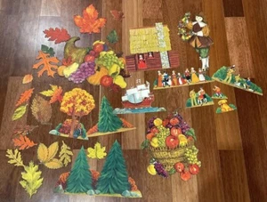 Lot Vintage Fall Harvest Thanksgiving pilgrims leaves Die Cut Cutout Decoration - Picture 1 of 11