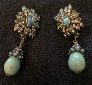 HSN Heidi Daus SWAROVSKI Crystal Turquoise Coral Floral Clip On Earrings - Picture 1 of 4
