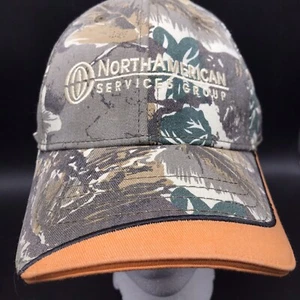 Camo w Orange Trim Ball Cap Hat North American Service Group Curved Bill - Picture 1 of 10