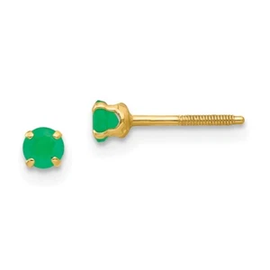 14k Yellow Gold 3mm Emerald Stud Earrings for Women 0.15 gram - Picture 1 of 5