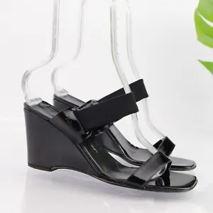 Salvatore Ferragamo Women's Floretta Sandal Size 9.5 Wedge Mule Black Patent - Picture 1 of 16