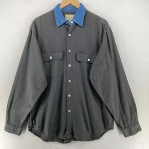 GREAT LAND Shirt Men M Utility Denim Trim Snap Front Long Sleeve Cotton Gray VTG - Picture 1 of 11