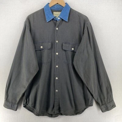 GREAT LAND Shirt Men M Utility Denim Trim Snap Front Long Sleeve Cotton Gray VTG - Image 1 of 4