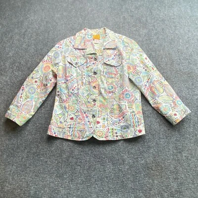 Ruby Rd Denim Jacket Women 12 Multicolor Paisley Dot Print Boho Cottage Artsy - Image 1 of 4