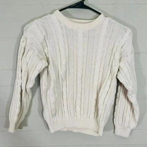 Vintage Talbots Kids Cream Cotton Fisherman Knit Sweater SZ M - Picture 1 of 5