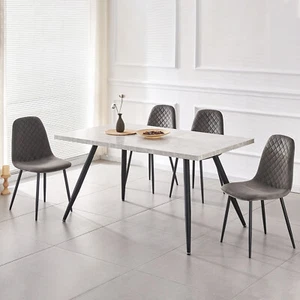 Dining Table Set,Grey White Oak Marble Dining Table with 4 Velvet Dining Chairs - Picture 1 of 229