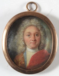 "Portrait of an aristocrat", German miniature, ca.1725 - Picture 1 of 3