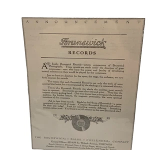 Anuncio de colección de 1920 de Brunswick Records en Chicago - Imagen 1 de 4