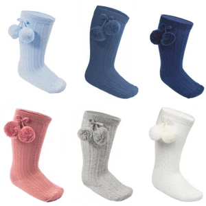 Baby Pom Pom Socks Boys Girls Knee High Spanish Style 0-24 Months - Picture 1 of 9