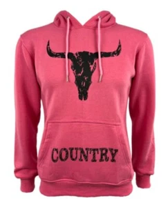WOMEN'S DISTRESSED COUNTRY Pink Hoodie - Stylish Casual Sweatshirt with a Vintag - Picture 1 of 8