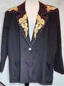 JenJen Darian 1980s Denim Blazer Jacket Gold Jewels Embroidery Studs Holloween - Picture 1 of 15