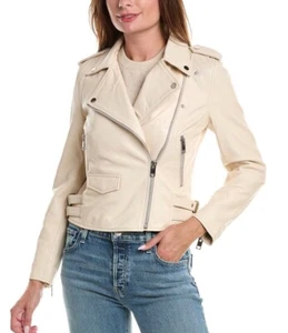 Giacca Moto WALTER BAKER Liz Pelle Crop Pelle di Agnello Biker $698, Oyster M Nuova con etichette - Foto 1 di 3