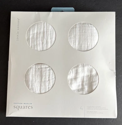 Pequeño Unicornio Algodón Muselina Cuadrados NUEVO Paquete Abierto 4 paquetes Cuadrados Blancos Foto 1 de 4
