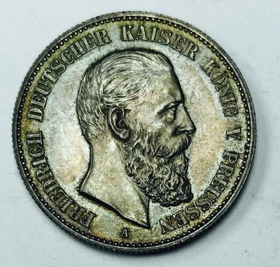 ¡Moneda de 2 marcos del rey alemán prusiano Friedrich III 1888! GEMA BU+++! RARO! NR #K2625 Foto 1 de 3