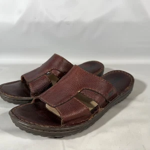 Born Sandals Size 9 FARO Dark Brown Open Toe Tumble Leather Shoes Slip On Slides - Picture 1 of 12