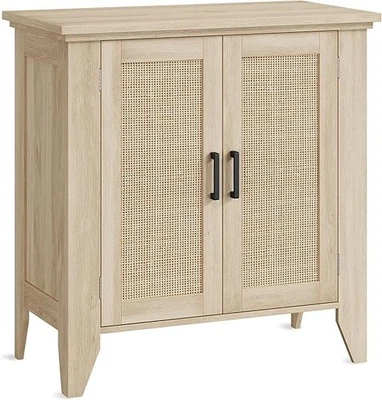 Armario de almacenamiento de ratán con puertas y estantes, aparador buffet pequeño Foto 1 de 4