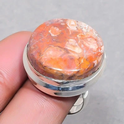 Anillo Joyería Ajustable Regalo Piedras Preciosas Forma Redonda Mookaite Rojo Brecciado SR 417 Foto 1 de 4