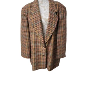 Spiegel Womens Blazer Jacket Size 24W Plaid Brown, Pink, Blue Green 2 button - Picture 1 of 13
