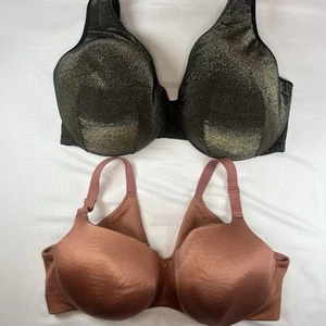 Cacique 2 Bra Lot 42DDD Balconette Copper + 44DDD Full Coverage Black Shimmer - Picture 1 of 12
