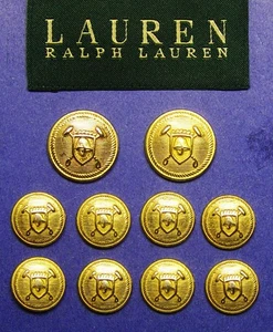 LAUREN RALPH LAUREN Replacement buttons 10 Gold Tone solid metal Fair Used Cond. - Picture 1 of 9