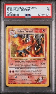 PSA 1 Blaine's Charizard 2/132 Gym Challenge 2000 Holo CORRECTED SYMBOL Pokémon - Image 1 of 3