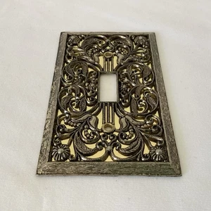 Vintage verzierte florale antike Oberfläche Messing einzelne Kippschalterplatte - Bild 1 von 2