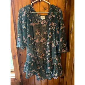 American Eagle Outfitters Kimono grün Blumen Rüschenbesatz Bezug Größe L/XL - Bild 1 von 4