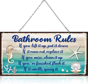 Seashell Bathroom Rules Decor Signs Wall Ocean Theme Beach Seashell Starfish Dec - Picture 1 of 12