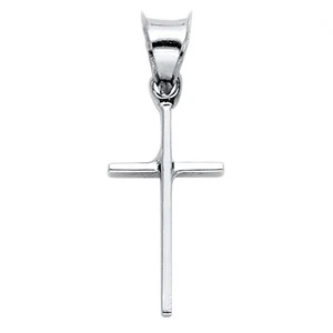   14K Solid White Gold Classic Slender Cross Religious Pendant - Picture 1 of 1