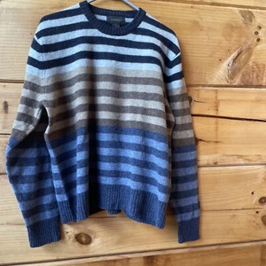 Express Mens Sweater Pullover blue tan gray 100% Lambs Wool Long Sleeve size XL - Picture 1 of 3