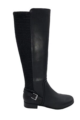 Isaac Mizrahi Live! Bota de montar mediana de cuero de becerro y elástica negra Foto 1 de 4