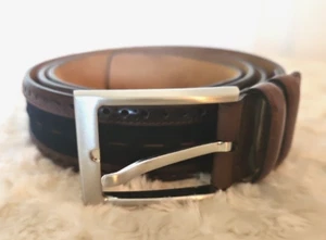 Mezlan Mens Size 44 Brown Leather Black Suede Dress Casual Belt Made in Spain - Picture 1 of 4