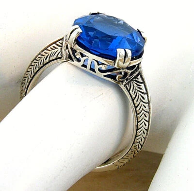 ANILLO TOPACIO AZUL LONDRES SIM 4,5 QUILATES PLATA ESTERLINA 925 ESTILO ANTIGUO 507Z Foto 1 de 2