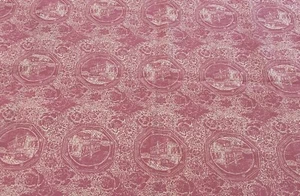 Asian Toile Village Scenes & Roses Pink Decorator Fabric Charger #2696 1.14Y 60W - Picture 1 of 6