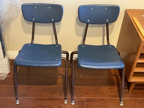 2 Vintage School Children Chairs VIRCO Los Angeles Cover