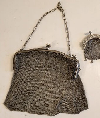 ancien sac cote de maille argenté de bal ou soirée Napoléon III - Photo 1/3