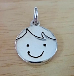 Sterling Silver 15mm Cute Engravable Boy Son Grandson Face Charm 2mm thick - Picture 1 of 4