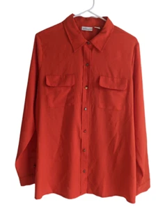 Liz Claiborne Womens Top Size Large Bright Orange Button Up Collared Solid Shirt - Picture 1 of 7