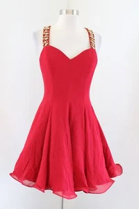 De Colección Años 90 Nitelina Rojo Seda Calce y Destello Oro Lentellera Cuentas Vestido de Fiesta Vacaciones 6 - Imagen 1 de 9