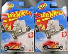 LOT de 2 cartes Hot Wheels 2021 Mattel Games Uno rouge 32 Ford 3 Window Coupé Neuf dans sa boîte