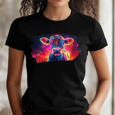 Frauen T-Shirt Neon Kuh Motiv Baumwolle Größe S bis 3XL - Bild 1 von 4